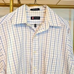 Chaps White & Blue Checkered Button Down Shirt, Long Sleeve, Sz 15-15.5; 32-33